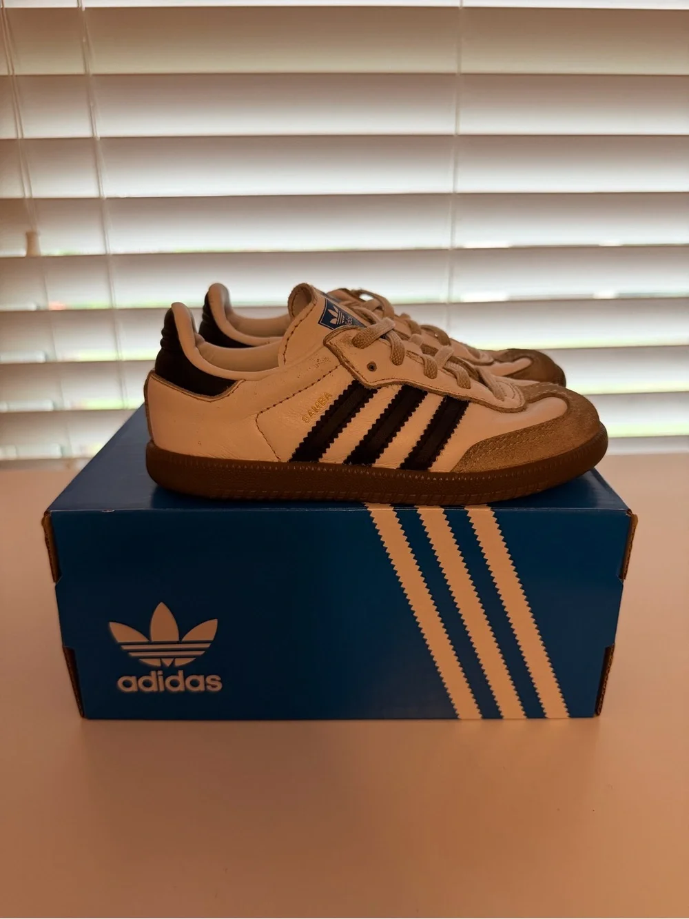 Adidas Kids Samba OG EL I Sneakers in White, Black, and Brown